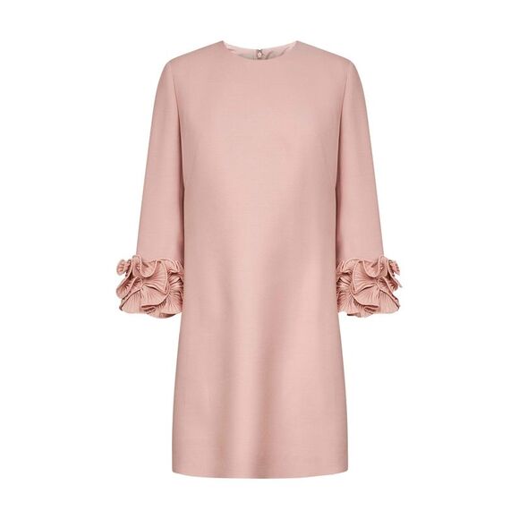 Valentino Women Pink Crepe Couture Short Dress With Ruffles
